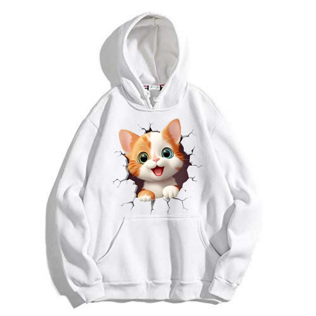 Cute Cat Through Wall Hoodie Design